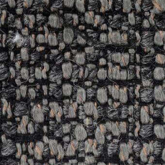 Woven tweed fabric sample, muted gray and burnt orange, dense irregular texture with raised loops, verzelloni Zambesi 17016 fabric (super).