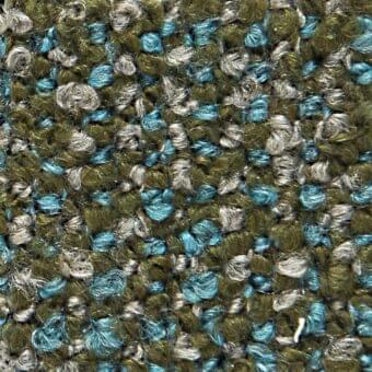 Woven fabric texture, olive green and teal tones, irregular nubby surface with visible fibers and a speckled pattern; verzelloni adam 22021 label.