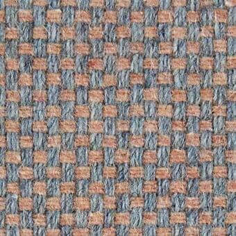 Woven fabric texture displays a grid pattern in muted gray-blue and terracotta orange, with a dense, nubby weave suggesting wool or a similar natural fiber.