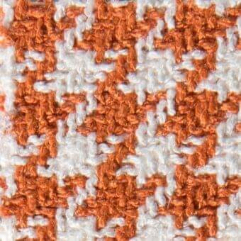 Woven fabric texture, muted orange-rust and off-white checkerboard pattern, chunky knit with visible loops, grid structure, “gwen” & “15053” markings.
