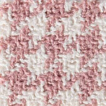 Woven verzelloni fabric sample, muted pink and off-white checkerboard pattern, dimensional nubby texture, model 15055 fabric (top).