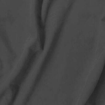 Dark gray suede-like fabric with a subtle sheen, displaying deep folds and a dense, uniform texture; text reads "vismara > eco nabuk (a) > 48 en44".