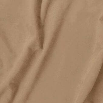 Fabric swatch in muted brown, smooth matte texture, densely woven with visible folds and “vismara eco nabuk en16” label detail.